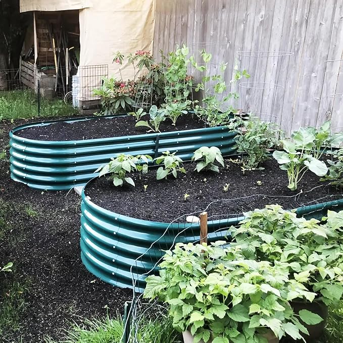 1 Pack 8x3x1.5FT Galvanized Raised Garden Bed Kit Oval Metal Ground Planter Box Outdoor Bottomless Planter Raised Beds for Vegetables Flowers Herbs Fruits Green