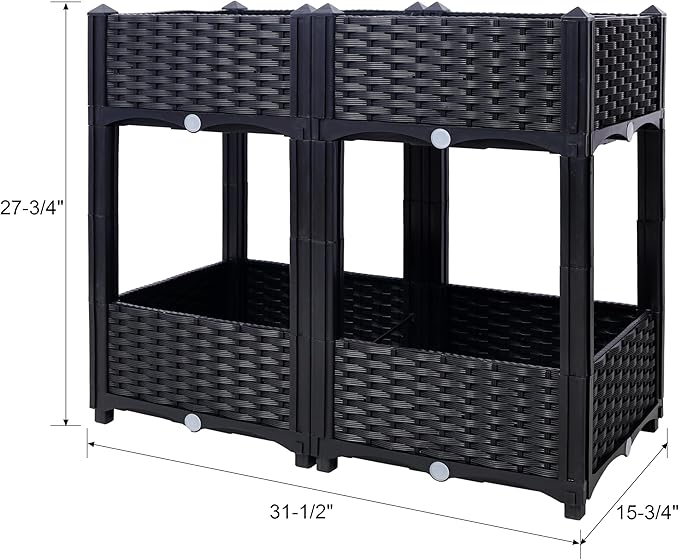 Planter Raised Beds - Elevated Planter Garden Box with Drainage Plug Raised Garden Beds for Vegetable/Flower/Herb Outdoor Standing Planter Beds Gardening KitBlack31.5x15.7x27.7