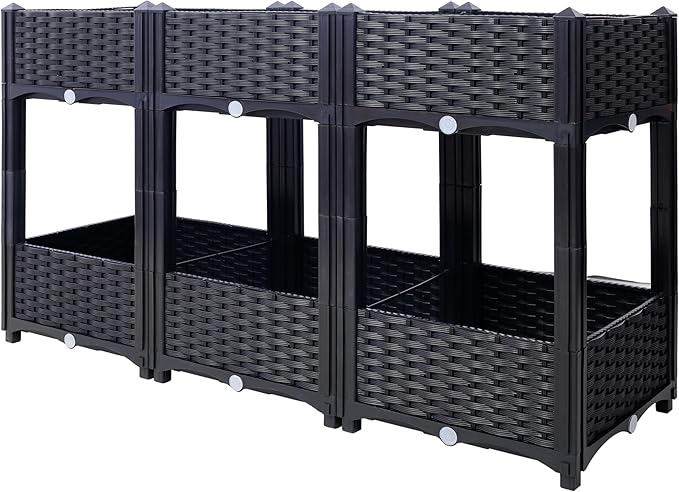 Planter Raised Beds - Elevated Garden Box with Drainage 47.2x15.7x27.7 Black for Vegetables Flowers Herbs