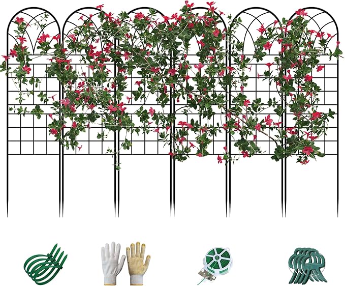 Garden Trellis for Climbing Plants 6 Pack 75.6 Wx 64.6 H Rustproof Flower Trellis with Black Coating Outdoor Climbing Rose Trellis Cucumbers Support for Courtyards Lawns (Square Grid 6 Pieces)