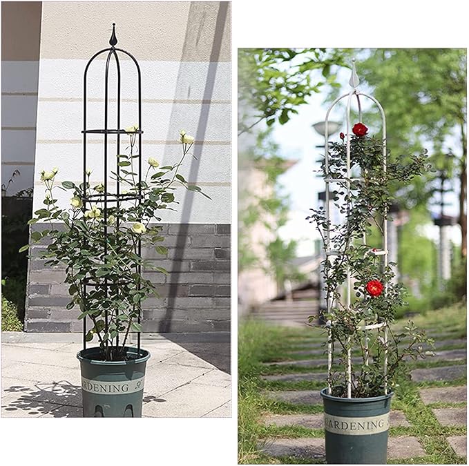 Garden Trellis for Climbing Plants Garden Tower Obelisk Trellises Rustproof Metal Potted Plant Climbing Support Large Garden Trellis Plant Supports for Climbing PlantsWhite15 * 60cm