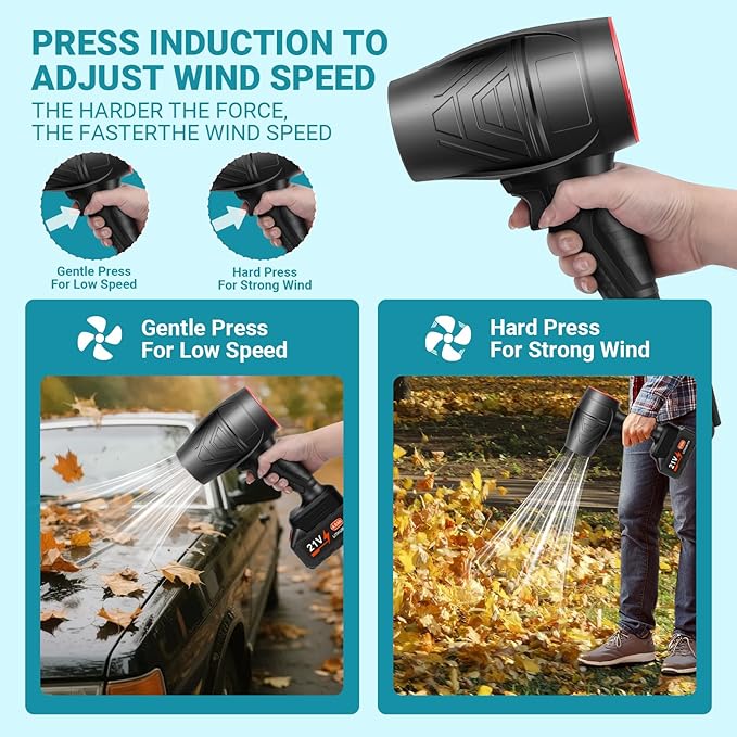 Leaf Blower Cordless Powerful Handheld Electric Blower with 2×21V Batteries Lightweight Leaf Blower for Lawn Care Patio Leaves Snow &amp Dust Removal (Leaf Blower Cordless)