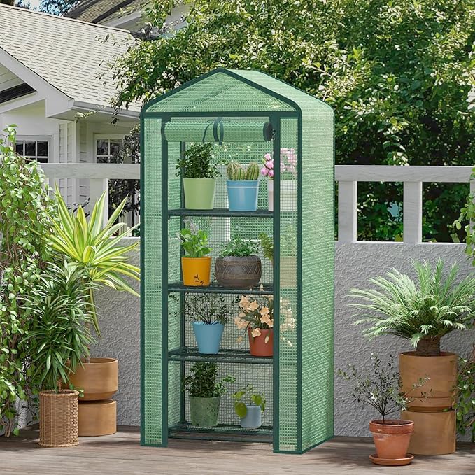 Greenhouse for Indoor Outdoor Small Plastic Plant Green House 4-Tier Rack Stand Portable Greenhouses with Durable PE Cover for Seedling