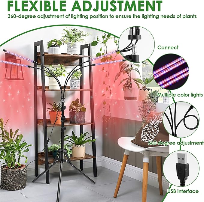 Grow Light 80 LEDs Full Spectrum Grow Lamp with 3/9/12H Timer Flexible Floor Grow Lamp with 28-87 inches Adjustable Tripod Stand 3 Color Modes Vegetation Grow Light for Succulents