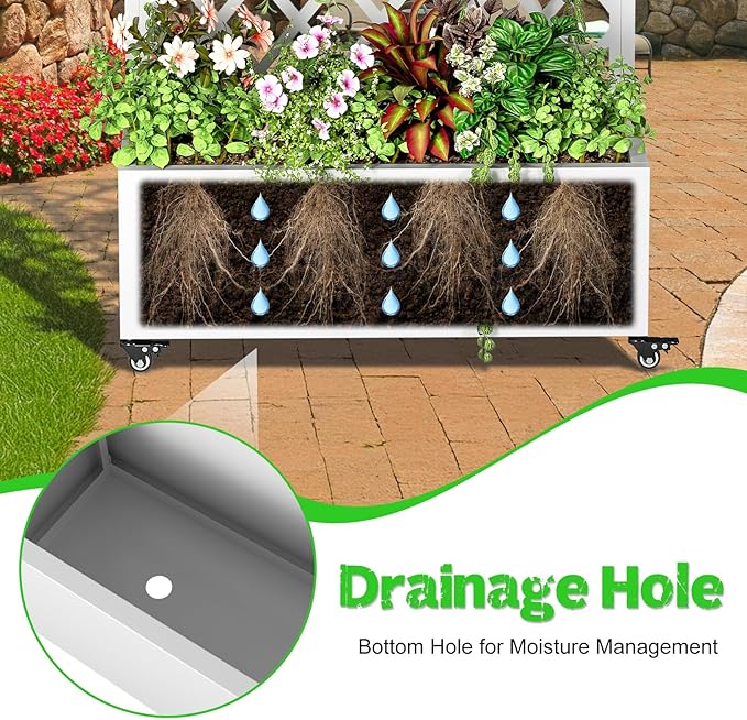 Galvanized Steel Planter Box with Trellis 72.8 H Vertical Garden &amp Privacy Screen Space-Saving Design with Wheels and Drainage Holes for Outdoor Rust-Resistant Raised Garden Bed Black