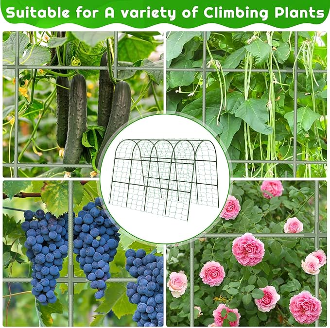 Cucumber Trellis for Raised Bed Garden U-Shape Arch Trellis for Climbing Plants Outdoor Metal Vegetables Trellis with Netting Garden Trellis for Cucumber Plants Sweet Pea Bean