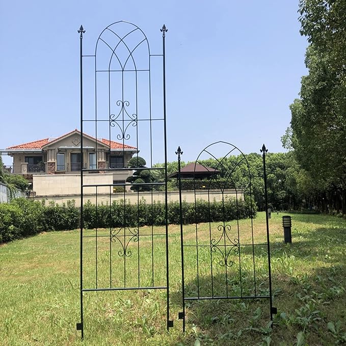 Outdoor Metal Garden Trellis for Plant Climbing Vines and Flowers Stands 230×60cm/90.5x23.6 Rustproof Arched Fence Lattice Decoration Vintage Distressed Style(Color:Dark Green)