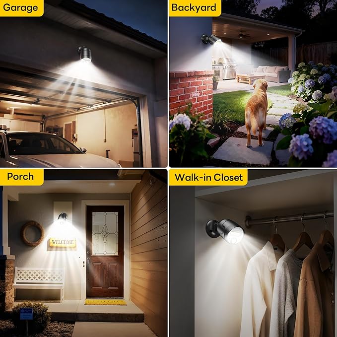 Rechargeable Battery Operated Motion Sensor Light4000mAh Battery Powered Spotlight 600 Lumen Outdoor IP65 Waterproof for PorchYardWallGarden