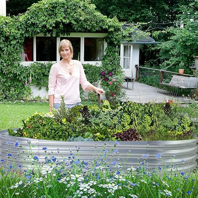 Land Guard 2Pcs Galvanized Raised Garden Bed Kit 10×4×1ft Galvanized Planter Raised Garden Boxes Outdoor Oval Large Metal Raised Garden Beds for Vegetables…………