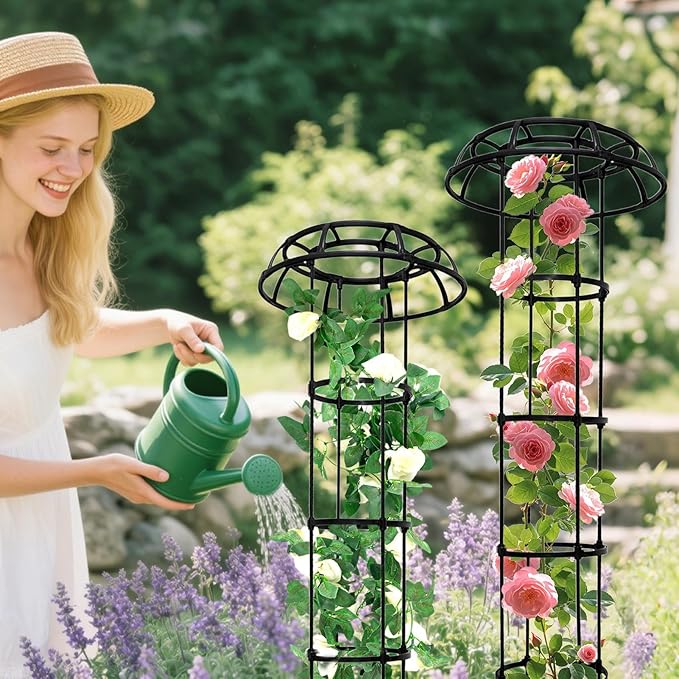 Garden Trellis for Climbing Plants - Mushroom Top Round Frame Heavy Duty Metal Support | Outdoor Obelisk Plant Tower for Cucumber Zucchini Rose Grape Ivy Vine Clematis tomatto Flower Growth Use