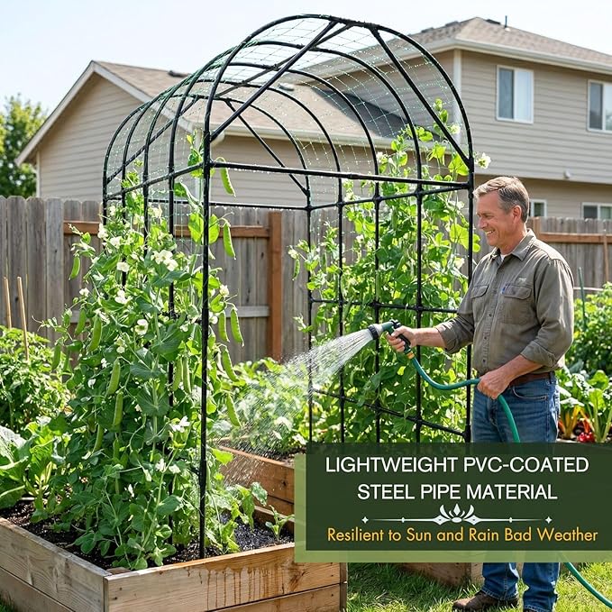 Garden Trellis Arch 7FT Tall – Plastic Coated Metal Arch Trellis for Climbing Plants Outdoor Weather-Resistant Steel Garden Arch for Vegetables Cucumber Tomato Raised Bed Trellis