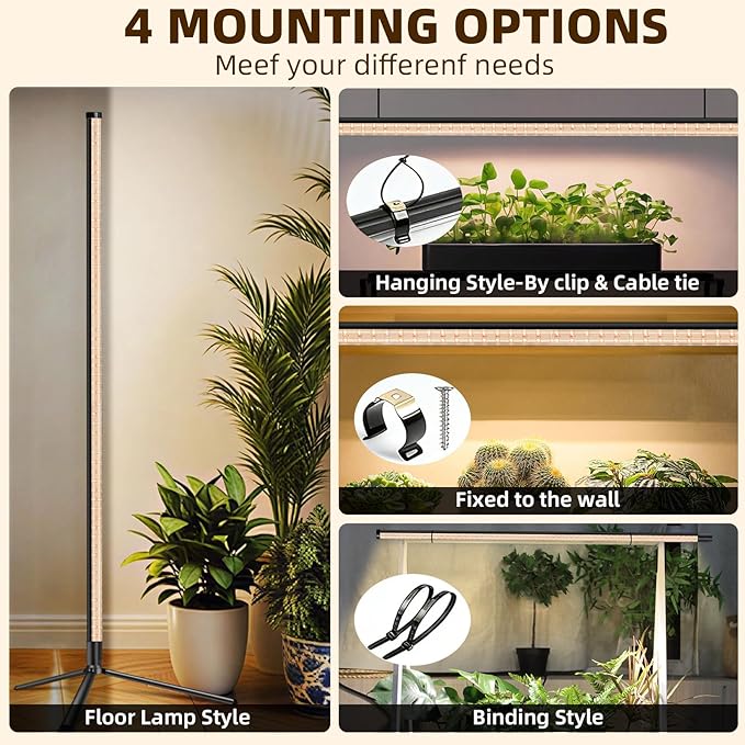 2PCS T8 LED Standing Grow Light for Indoor Plants with Timer 42W Full Spectrum Plant Light with 243 LEDs 4FT Height Tripod Stand Wide Coverage Floor Grow Lamp