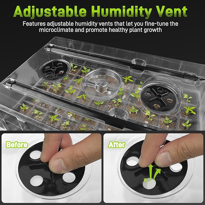 60-Cell Seed Starter Tray with Grow Light Seedling Starter Trays with 4.08 Humidity Dome Self-Watering Plant Germination TraysSeed Starter Kit for Seeds Growing (Black)