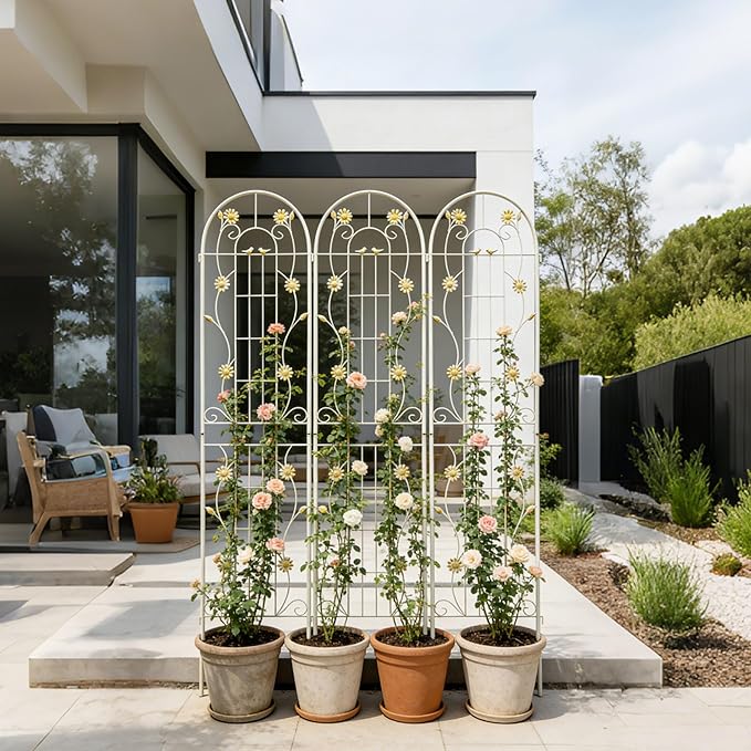 2 Pack Large Garden Trellis 86.7 H x 19.7 W Heavy Duty Rustproof White Iron Plant Trellis for Potted Plant Support Metal Climbing Rose Trellis Vine Vegetable Cucumber