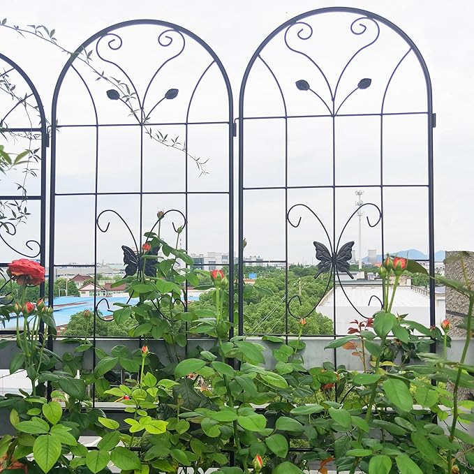 4 Pack Metal Garden Trellis 86.7 x 19.7 Rustproof Trellis for Climbing Plants Outdoor Flower Support Black-82