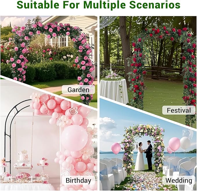 Garden Trellis - 47(L) * 94(H) inch Garden Arch for Climbing Plants Outdoor Thickened Plastic-Wrapped Anti-Rust Technology Suitable for Garden Lawn Wedding Festival Decoration（Black）