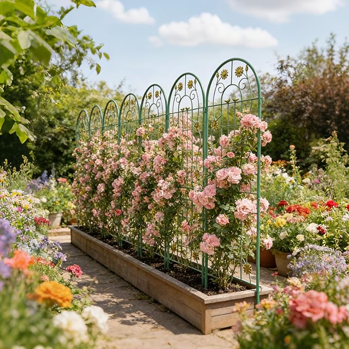 4 Pack Large Garden Trellis 71 H x 19.7 W Heavy Duty Rustproof Green Iron Plant Trellis for Potted Plant Support Metal Climbing Rose Trellis Vine Vegetable Cucumber