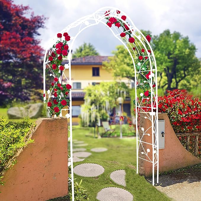 Metal Garden Arch Assemble Freely Garden Trellis Climbing Support Rose Arch Outdoor Arch Wedding Arch Party Events Archway (White)