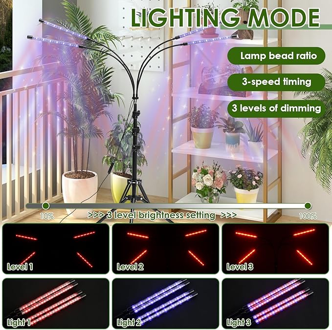 Grow Light 80 LEDs Full Spectrum Grow Lamp with 3/9/12H Timer Flexible Floor Grow Lamp with 28-87 inches Adjustable Tripod Stand 3 Color Modes Vegetation Grow Light for Succulents