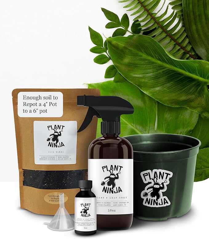 Premium Starter Bundle Includes: 16oz Spray Bottle 1oz Concentrate (Funnel Included) of Plant and Leaf Shine Soil Blend 6” Pot for Indoor Plants House Plants w/Potting Soil - Small