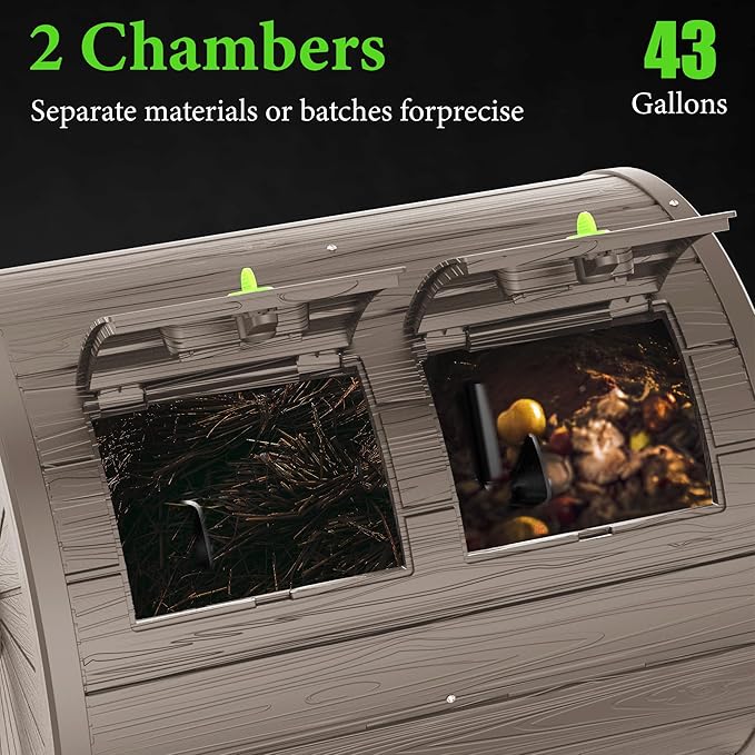 37.5 Gal Compost Tumbler - Leakproof Resin Compost Bin Outdoor | Odorless Aerating Compost for Backyard &amp Organic Gardens