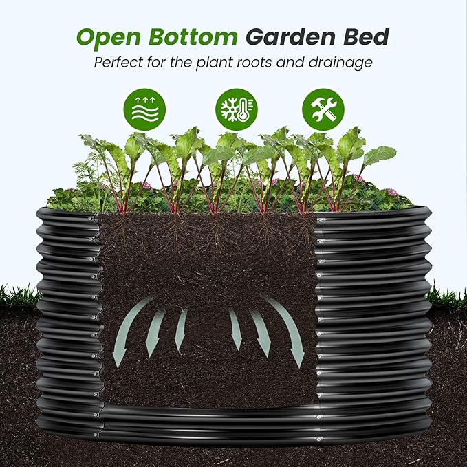 Land Guard 4×4×3ft Galvanized Raised Garden Bed Kit Round Galvanized Planter Raised Garden Boxes Outdoor Large Metal Raised Garden Beds for Vegetables Grey