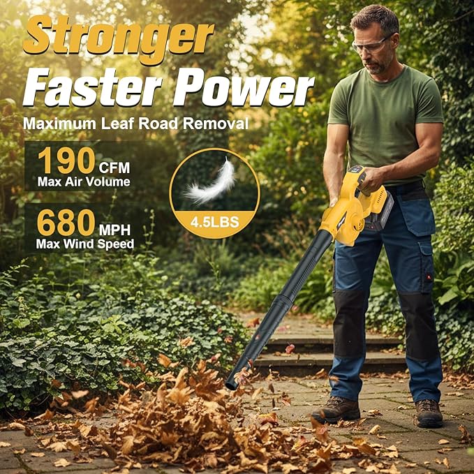 Leaf Blower- Brushless Electric Cordless Leaf Blower with Battery and Charger 3 Speed Mode Lightweight Cordless Blower for Blowing Leaves Patio Cleaning Blowers for Lawn Care and Dust