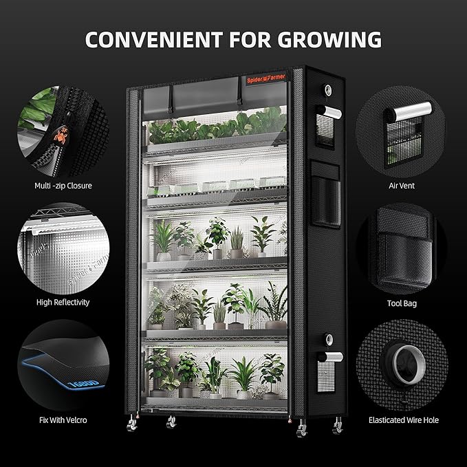 Spider Farmer 2025 Plant Stand with Grow Lights 6-Tier Plant Shelf with 10Pcs 3ft Full Spectrum 220W Led Lamp and Grow Tent for Veg Seed Starting Plants Growth Greenhouse 5000K 43Lx16Dx71H (Update)