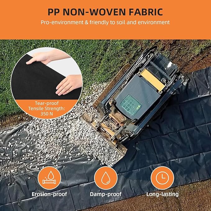 PioneerWorks Geotextile Landscape 3ft x 100ft &amp 8oz Geotextile Fabric PP Drainage 350N Tensile Strength &amp 440N Load Capacity for Driveway Erosion Control French Drain Road Stabilizationr