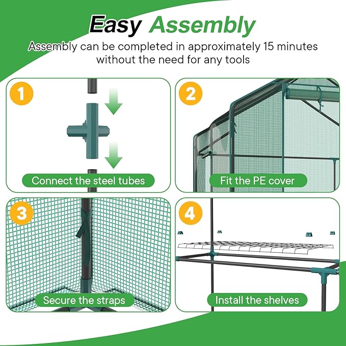 NEWBULIG Walk-in Greenhouse 56.3x56.3x76.7 Outdoor Portable Greenhouse Kit with Thick PE Cover &amp Roll-Up Zipper Door Sturdy Steel Frame with Window for Backyard Patio Garden Green