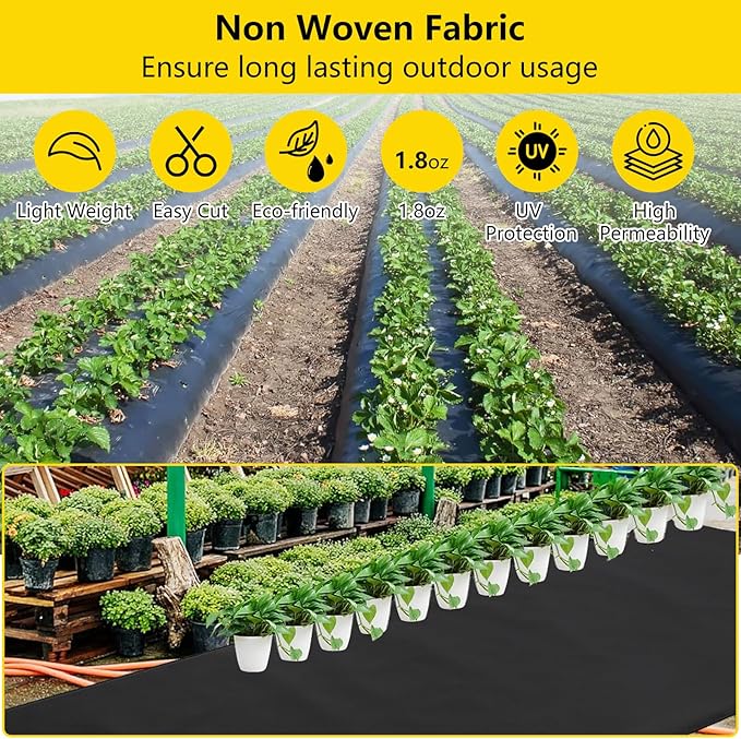 GarveeLife 3ft x 300ft Weed Barrier Landscape Fabric Premium Non-Woven 1.8oz Ground Cover Weed Block Gardening Mat Easy Setup &amp Superior Weed Control for Erosion Control Weed Block Ground Cov