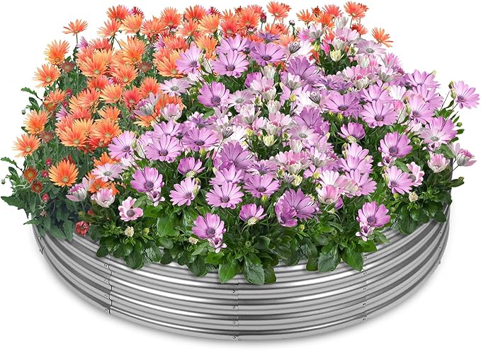 4×4×1FT Galvanized Raised Garden Bed Outdoor Steel Fire Pit Ring Flower Planter Large Round Planter Box Elevated Metal Raised Beds for Gardening Flower Bed Galvanized Tub for Vegetables Fruits