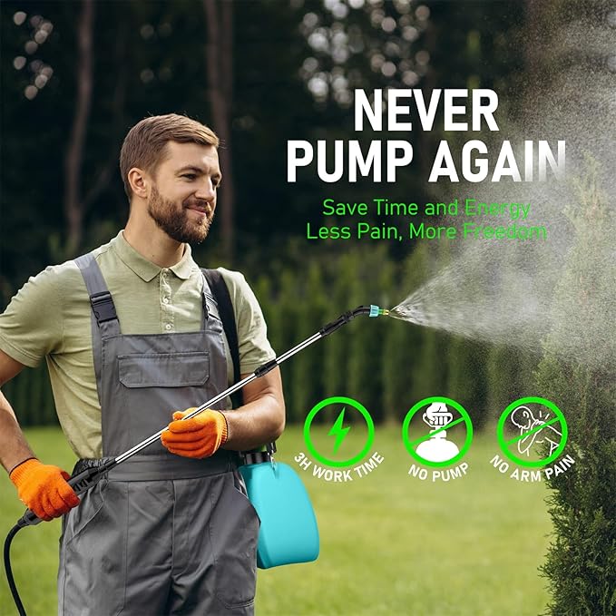 2 Gallon Battery Powered Garden Sprayer Electric Backpack Sprayer Garden Yard Lawn Sprayer with 5 Mist Nozzles &amp Retractable Wand &amp Adjustable Strap for Lawn Weed Yard