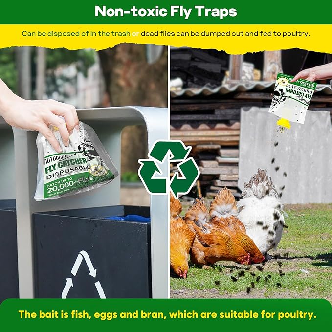 9 Pack Fly Traps Outdoor Disposable Hanging Fly Traps with Natural Pre-Bait Non Toxic Fly Catcher Fly Repellent for Home Backyard Patio &amp Camping Pool Barn Stable Ranche Farm