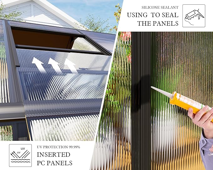 AMERLIFE 8x14x7FT Polycarbonate Greenhouse Walk in Greenhouse with Quick-Connect System Green House with 4 Vent Windows and Swing Door Greenhouses for Outdoors Glossy Black