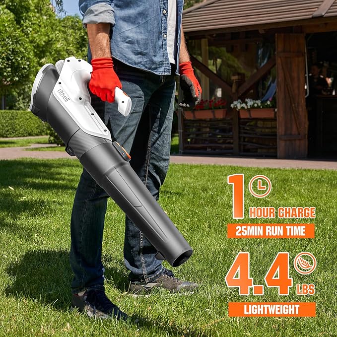 Litheli 20V Cordless Leaf Blower Battery Powered Leaf Blower 2.0 Ah Battery Lightweight 2 Speed Axial Electric Blowers for Blowing Leaves Lawn Care Patio