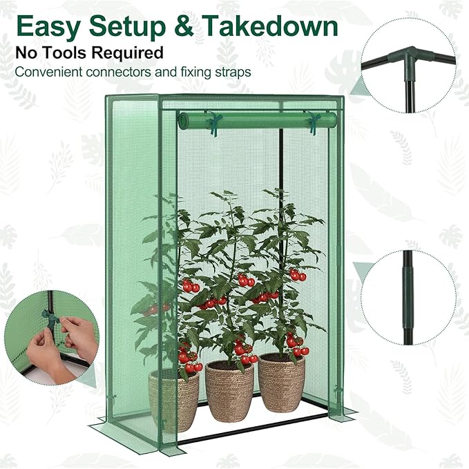 LDAILY Mini Greenhouse 39 x 20 x 59 Portable Gardening Green House with PE Cover Heavy Duty Metal Frame &amp Roll-Up Zipper Door Small Greenhouses for Outdoors Indoor Garden &amp Backyard