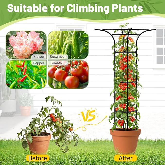 Garden Trellis for Climbing Plants Outdoor 65 Inch Mushroom Top Trellis for Climbing Plants Plant Trellis Support for Potted Plants Climbing Vine Rose Clematis Vegetable Trellis 1 Pack (1)