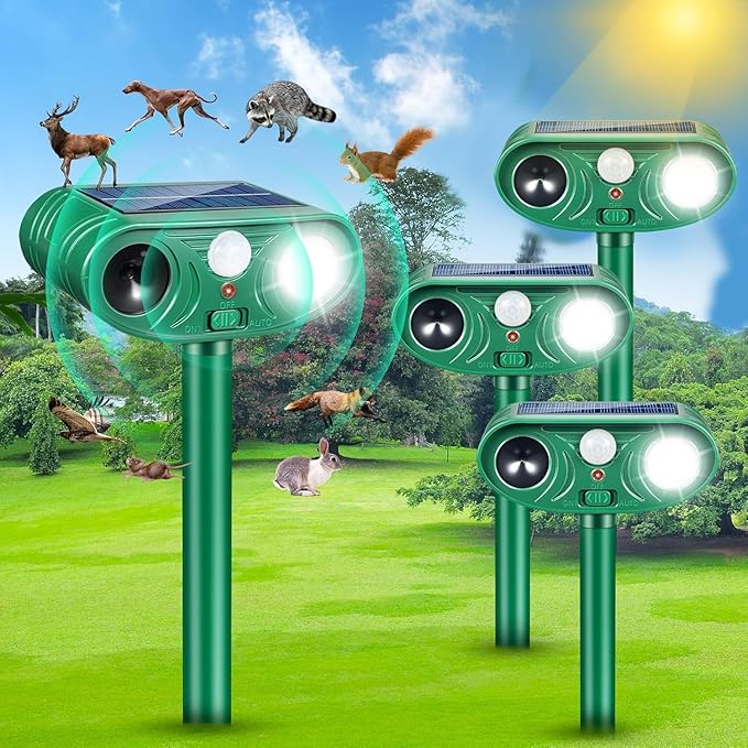 2026 Solar Animal Repellent Outdoor&ampCat Repellent Outdoor Rabbit Squirrel Deer Repellent Devices Coyote Raccoon Fox Deterrents with Motion Sensor &amp LED Waterproof Cat Deterrent for Garden Yard