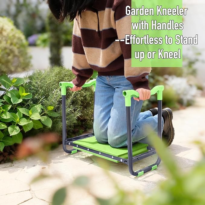 Folding Garden Stool and Kneeler Heavy Duty Garden Kneeler and Seat Kneeling Device for Gardening Gardeners and Seniors (Green)