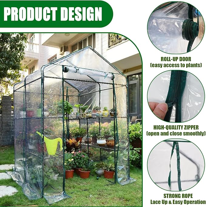 Greenhouse Replacement Cover with Roll-Up Zipper Door 56×56×76 inch PVC Transparent Greenhouse Cover Protect Outdoor Gardening Plants from Rain FrostWaterproof and UV Resistant(Frame Not Include)