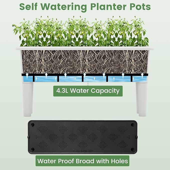 2 Pcs Raised Planter Bed Elevated Planter Boxes with Removable Legs Plastic Planter Bed for Gardening Backyard &amp Deck (Greyish-White)