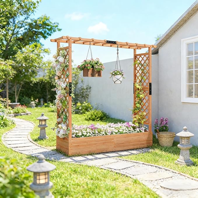 Premium Fir Wood Trellis Planter Built to Last - Engineered with Drainage for Plant Health A Durable Long-Term Raised Bed for Any Garden