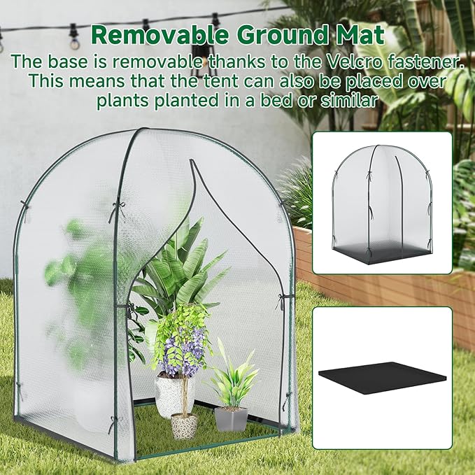 Portable Greenhouse for Outdoors Green House Tent with Thick Bubble Film Cover Ground Mat Zippered Door Walk-in Mini Green House Kit for Outside 47.2x47.2x71 Inch