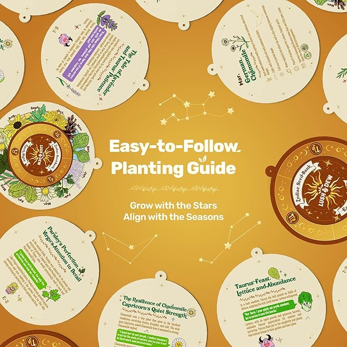 LUSH&ampDEW Zodiac Garden Seed Bank 12 Varieties Non-GMO USA-Sourced Heirloom Herb Flower Seeds with Moon Calendar Gardening Gift for Women Men Witchcraft Supplies Earth Sign (Taurus Virgo Capric
