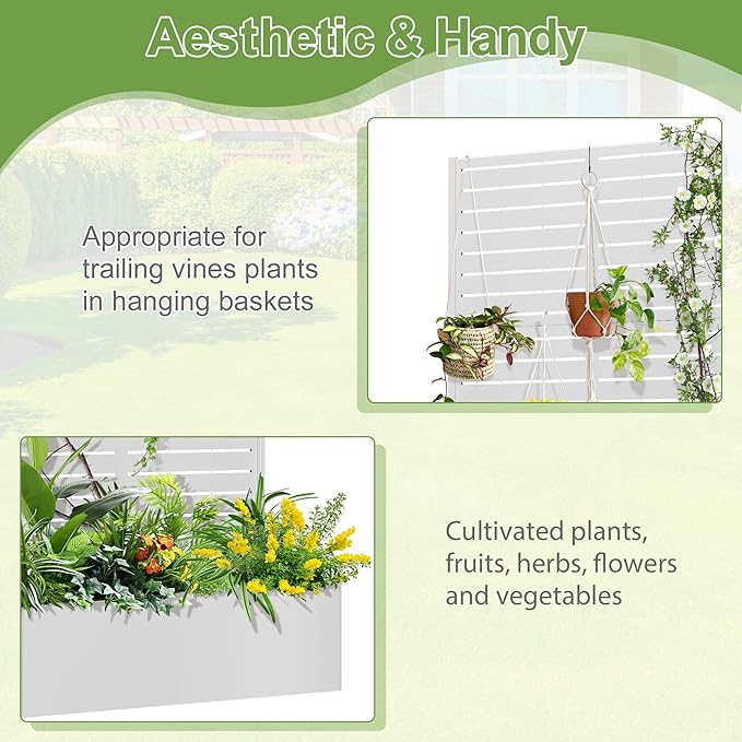 Trellis for Climbing Plants OutdoorMental Garden Bed with Drainage Holes Outdoor Privacy Screen Design Tall planters for herb Flower Vegetables 73x35x16 White-Louvered
