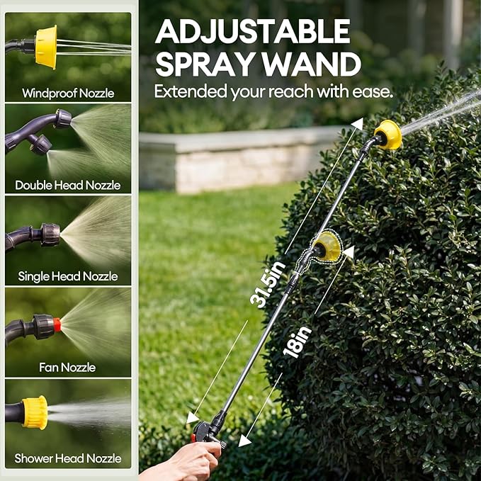 4.2 Gal Electric Backpack Sprayer 2-4h of Continuous Spray Equipped with Adjustable Wand &amp 5 Nozzles Auto Spraying for Garden Lawn Care Fertilizing &amp Weed Control (Battery Included)