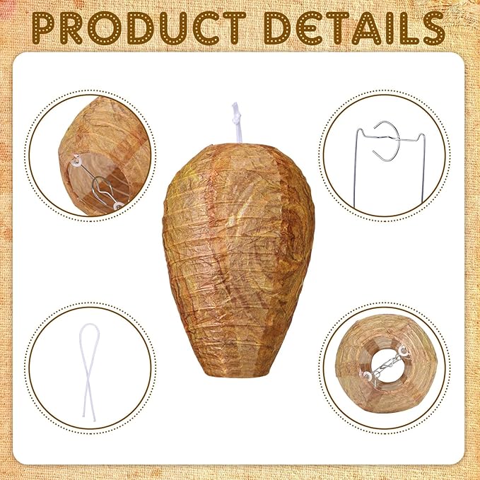 Qualirey 12 Pack Wasp Nest Decoy Hanging Fake Paper Bees Hornet Nest with Strings Stay Away from Wasps Hornets for Indoor and Outdoor Home Yard and Garden