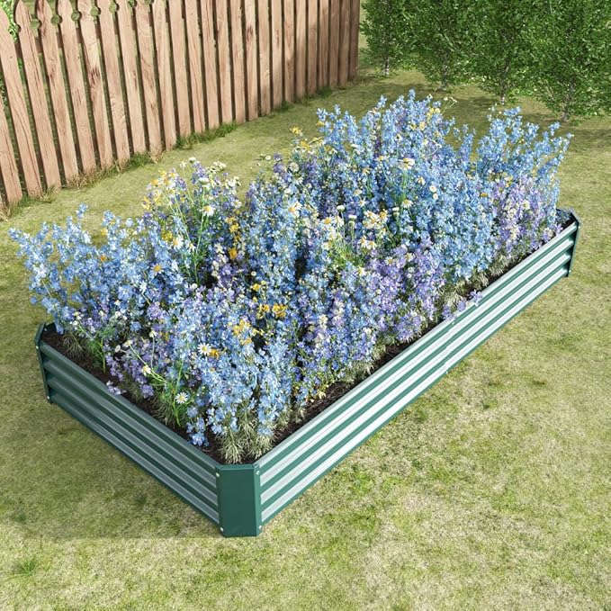 Heavy-Duty Galvanized Steel Raised Garden Bed for Outdoor Vegetable Herb and Flower Planting with Rust-Resistant Finish (Green with 8x4x1ft)