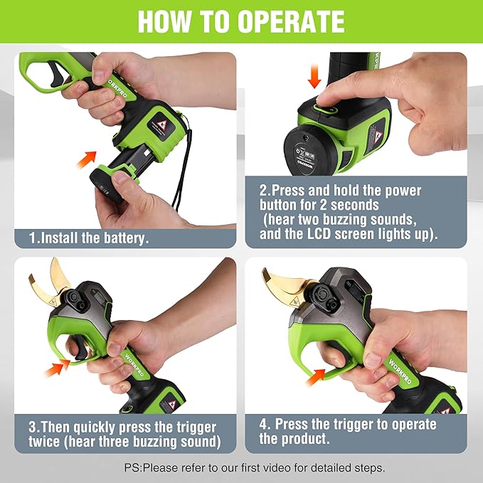 WORKPRO 12V Electric Pruning Shears Battery Powered Pruning Shears Cordless Tree Pruner 1.2 Inch Cutting Diameter Branch Cutter Gardening Scissors with 2 Pack Rechargeable Battery and Fast Charger